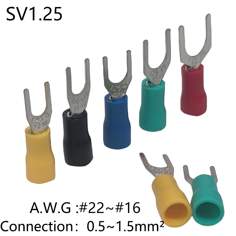 100PCS/Pack Y Type Insulated Cable Lug SV1.25/2/3.5/5.5 Used For Cable Wire 0.5-6.0mm² Connector Crimp Terminal End Block