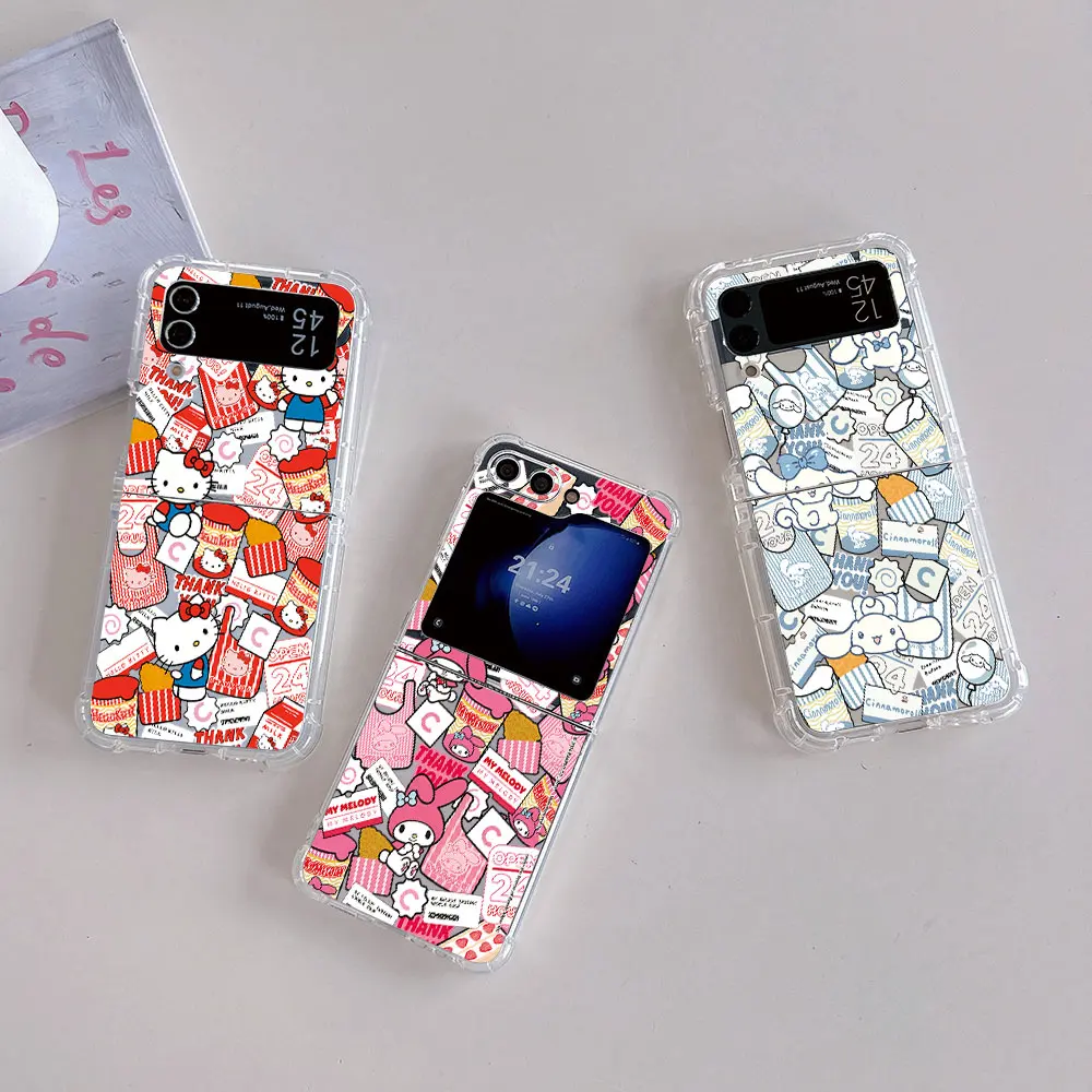 Hello Kitty Kuromi Sanrios Family Phone Case for Samsung Galaxy Z Flip 3 4 Z Flip 5 Z Fold 4 5G PC Soft Anti-fall Back Cover