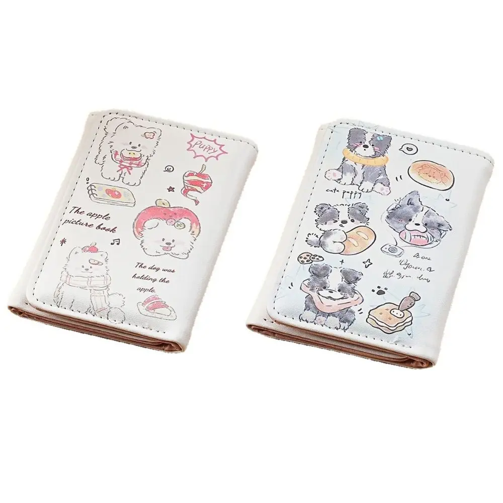 

Fashion Tri-fold Girls Short Wallet Multi-Card-Slot Large Capacity Puppy Coin Purse Compact Portable Card Holders Girls