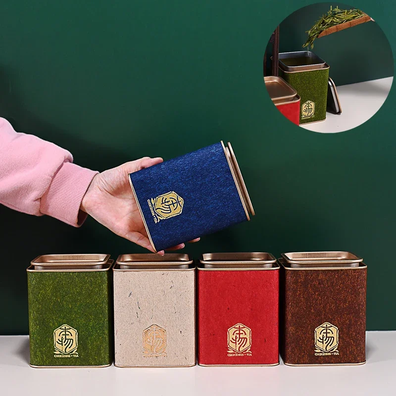 Tea Tin Containers Square Metal Tea Storage Jar Jasmine Tea Coffee Sugar Spice Smell Proof Container