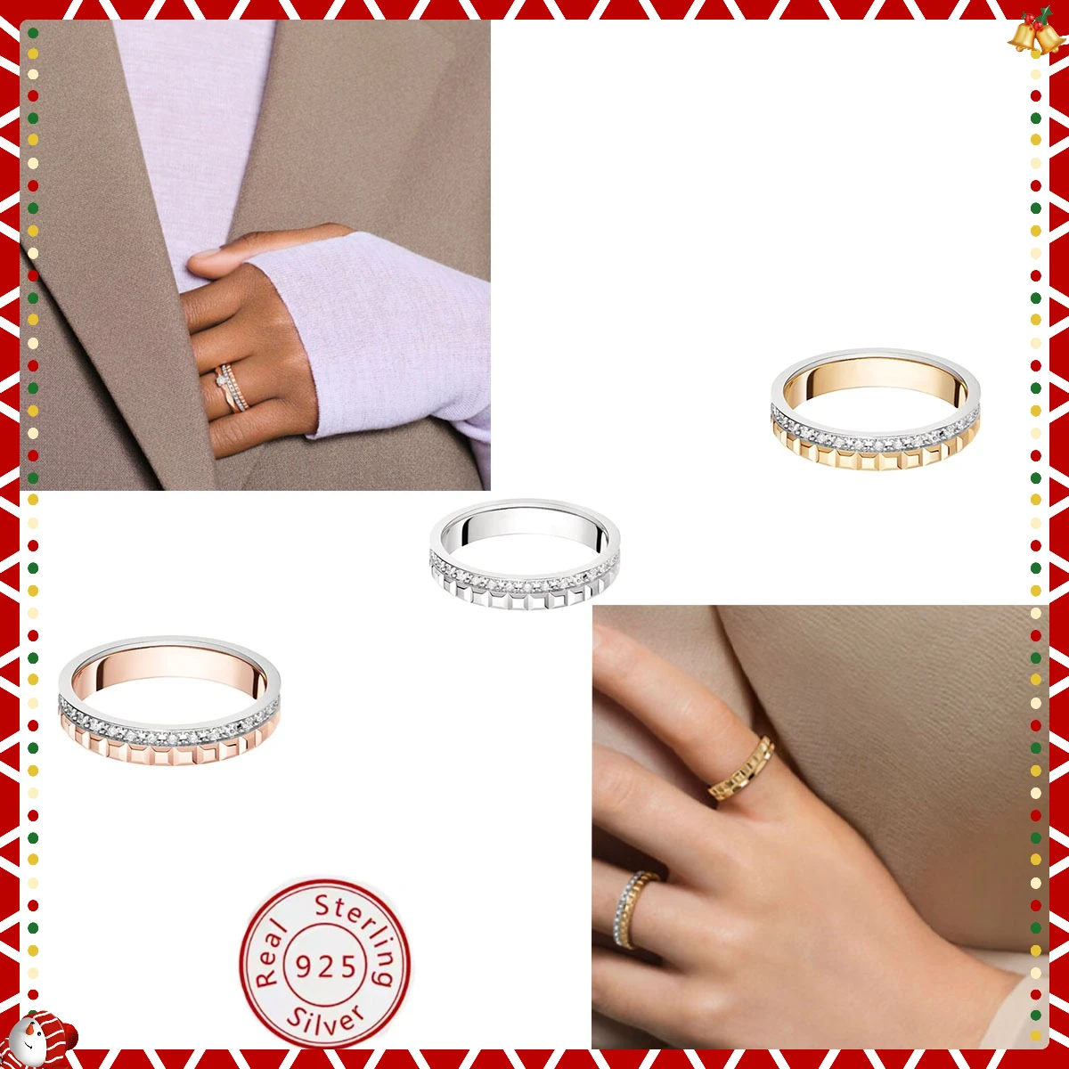 

2025 Hot Selling Multi Color Metal Ribbed Diamond Set Ring Series: Silver,Rose Gold, Gold Build Exquisite Luxury Jewelry Fashion