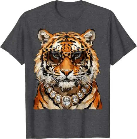 Cooles Tigerroar-Leoparden-Sonnenbrillen-T-Shirt, lustiges Y2k-Kunst-Ölgemälde, ästhetische Kleidung für Frauen und Männer, Persönlichkeits-T-Shirt, Geschenke – Detail 13