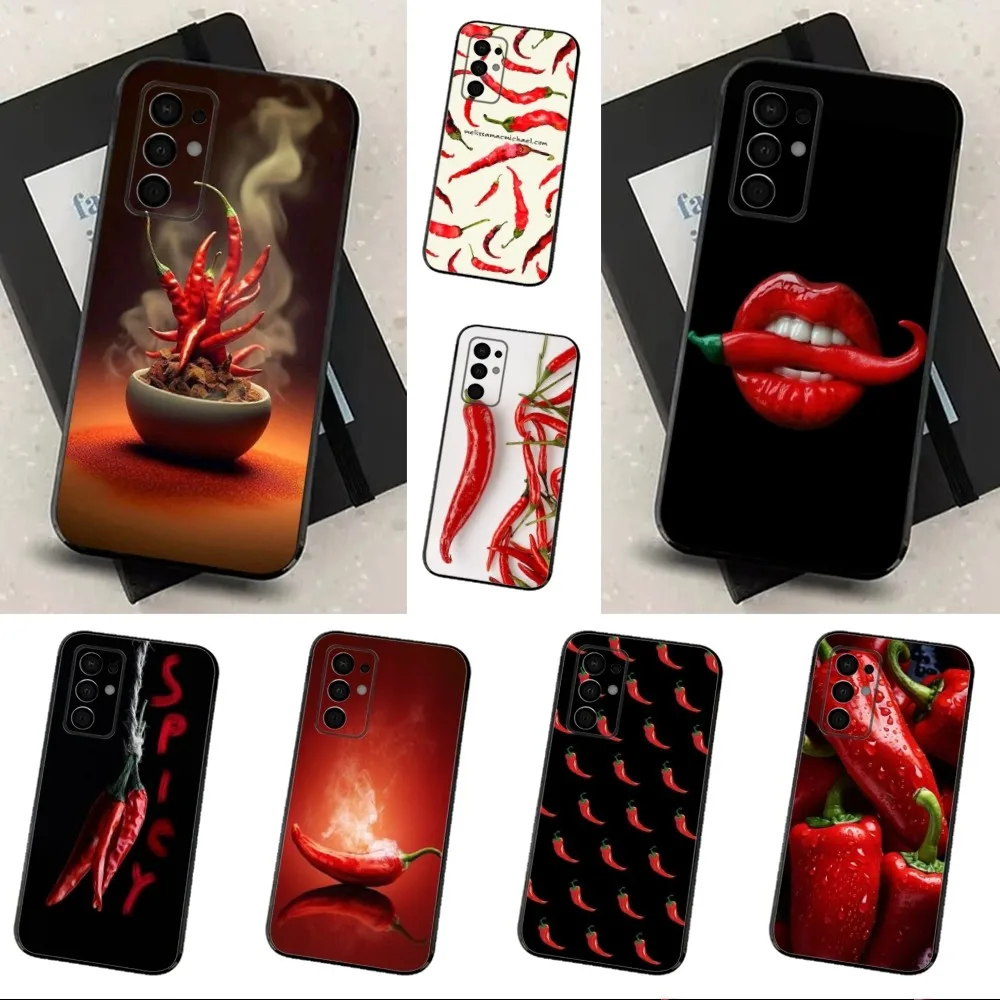 

Pattern Red Chilli Pepper Phone Case For Samsung Galaxy A91,A80,A73,A72 ,A71,A53A52,A32 ,A31A22,A21s,A20,Black Cover