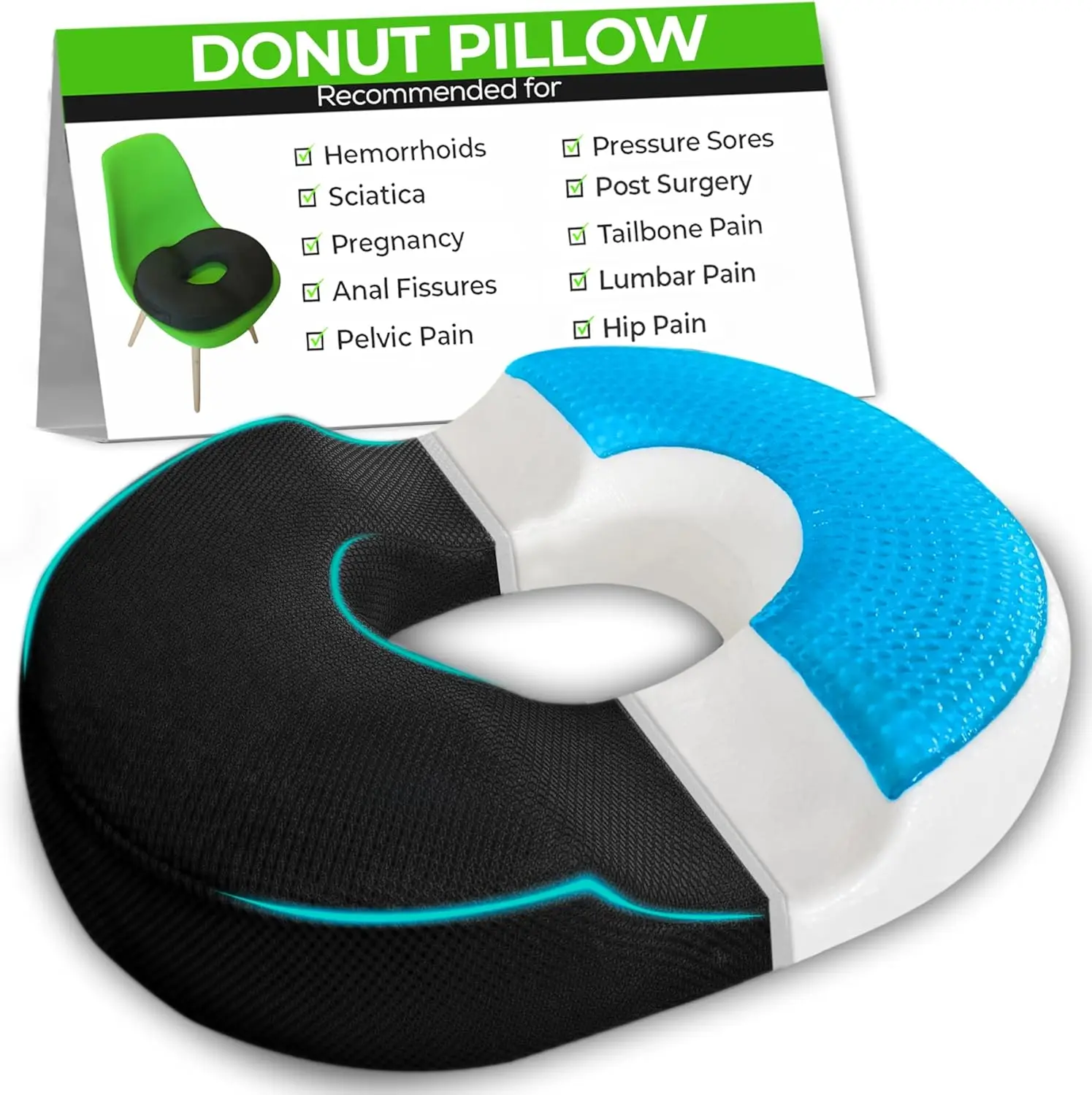 

Orthopedic Memory Foam Donut Pillow for Tailbone, Hemorrhoid & Sciatica Pain Relief