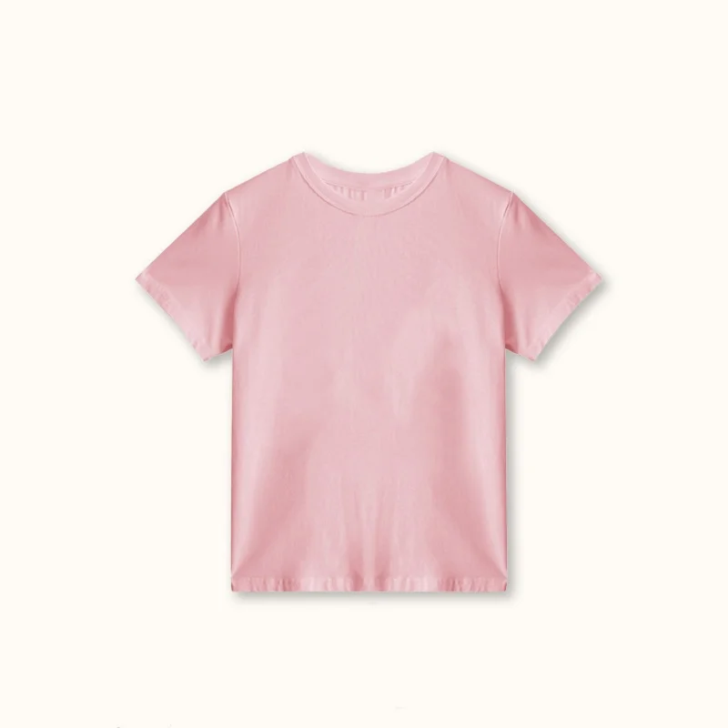 220g Round Neck Short Sleeve Shirts Girls T-shirt Cotton Slim Fit Base Women Top for Summer 2024