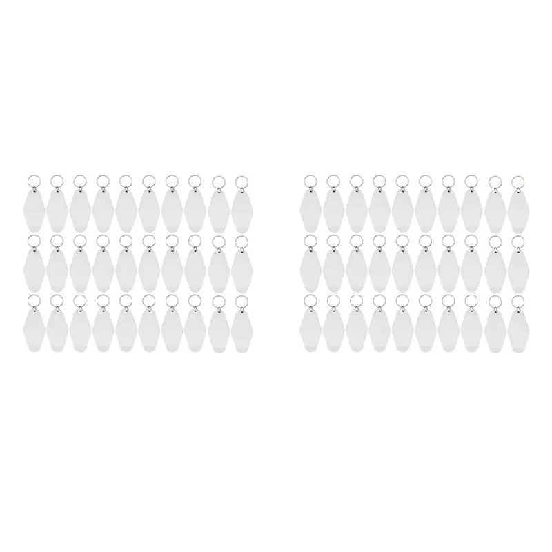

LICE-60Pack Motel Keychain Blanks Vintage Motel Keychains Sublimation Blank Keychain For Vinyl DIY Crafting Keychain White