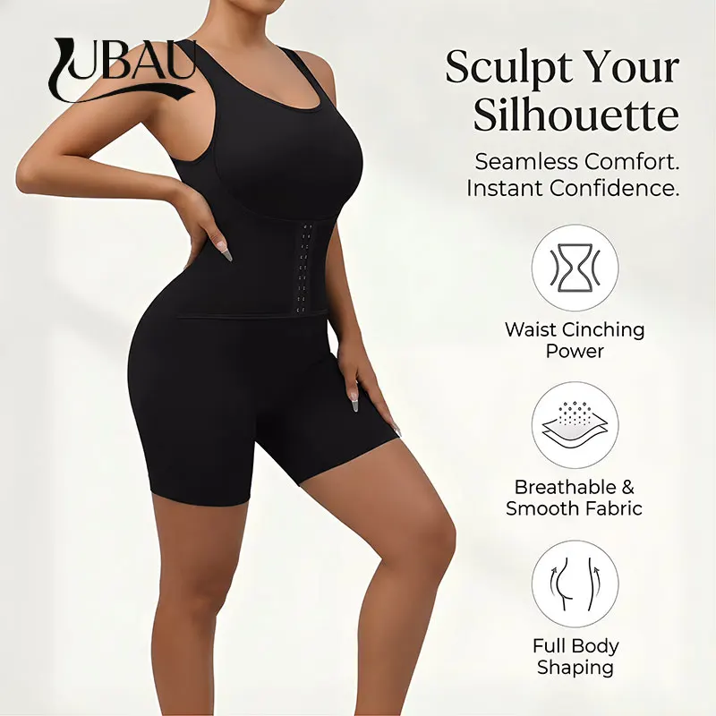 UBAU Damen Nahtloser Bodysuit mit Haken Push-Up Korsett Taillentrainer Trimmer Schlankheits-Shapewear Bauchkontrolle Unterwäsche
