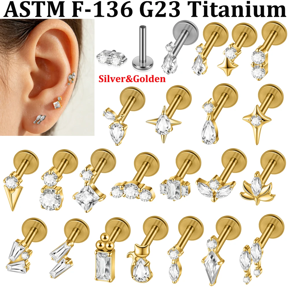 1 Stück Silber- und Goldplattierter Lippen- und Nasenpiercing aus G23 Titanlegierung mit Innenschraube für Ohrknorpel, Tragus, Conch und Rook – Detail 1
