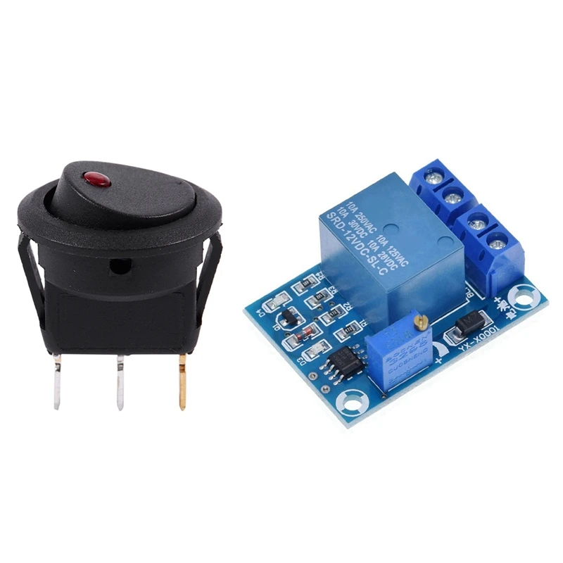 12V LED Inverter Rocking Rocker Switch ROUND SPST ON-OFF With YX-X0001 DC 12V Battery Undervoltage Management Module