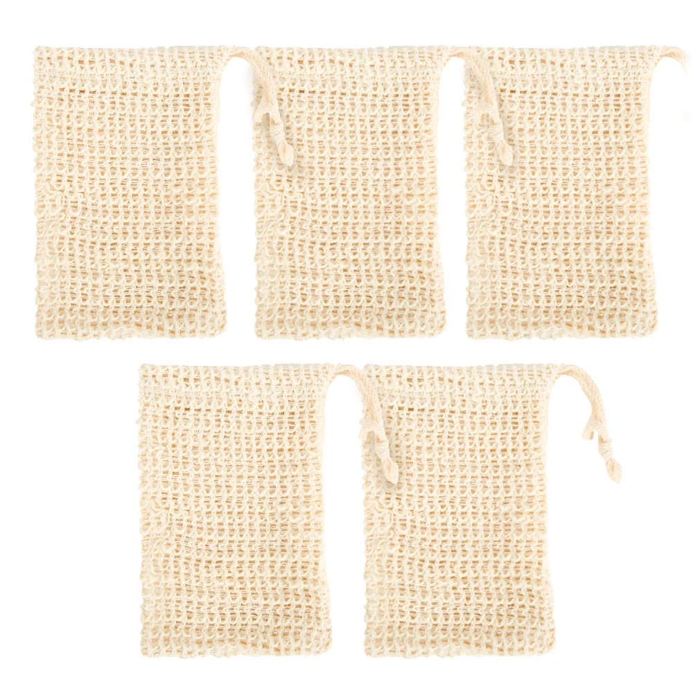 5pcs Soap Saver Bag Natural Sisal Exfoliating Soap Pouch for Foaming and Drying The Soap Bars Shower Space Saving Soap Bag