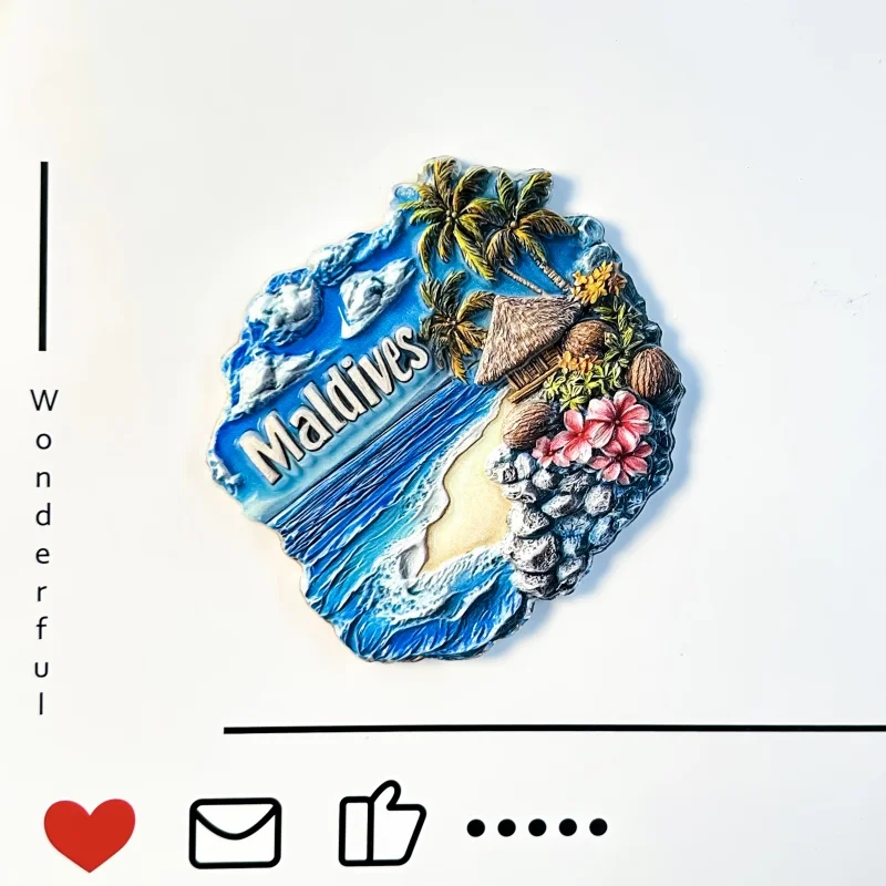 Maldives, beaches, scenery, tourism souvenirs, home decor, creative 3D, resin, magnetic refrigerator stickers, gifts