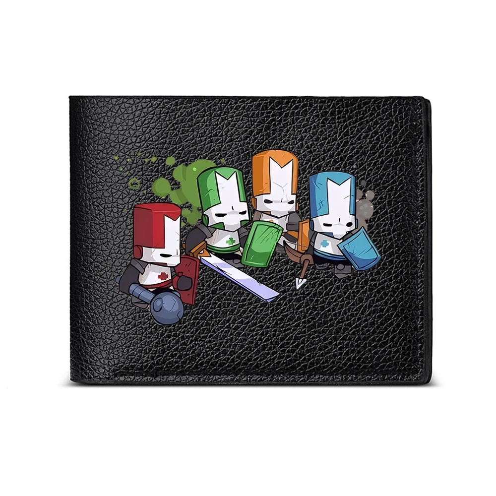 Four Colorful Knight Characters With Swords And Shields On Black Wallet Design For Casual Business Style