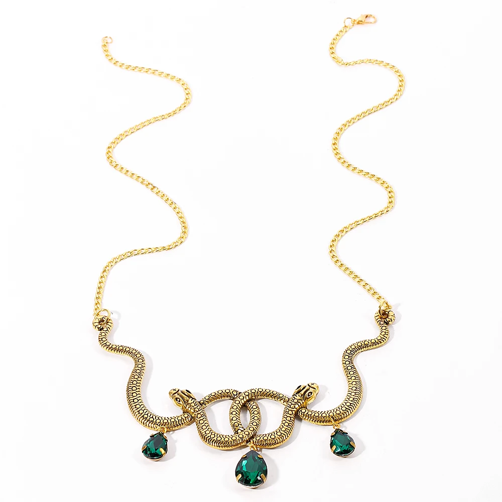 Trendy Vintage Medusa Snake Necklace Double Snake Pendant Gold Color Metal Necklace Choker Fashion Gothic Amulet Jewelry