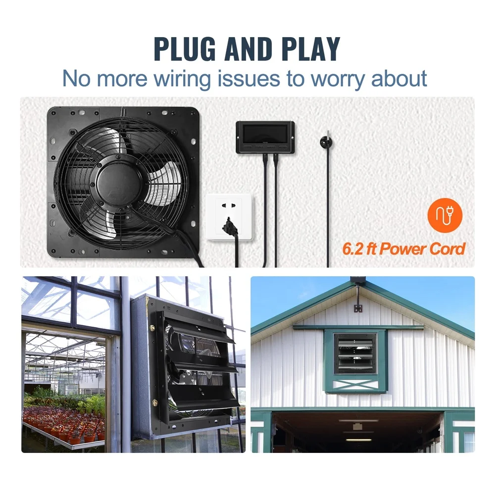 10 Inch Shutter Exhaust Fan with EC Motor 820 CFM Smart Control Automatic Shutter Wall Mount Greenhouses Garages Sheds