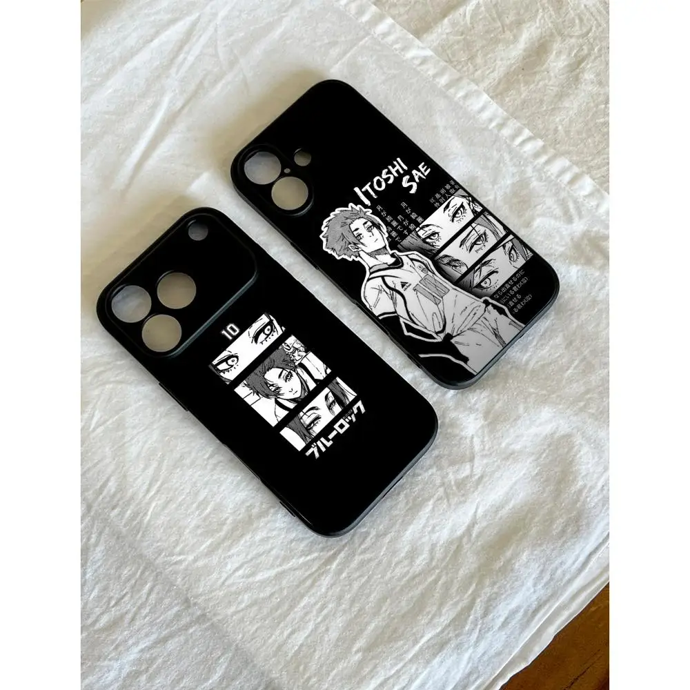 Coque de téléphone antichoc noire souple avec motif anime cool Sae Itoshi pour iPhone 17 16 15 14 13 12 Plus Mini Pro Max