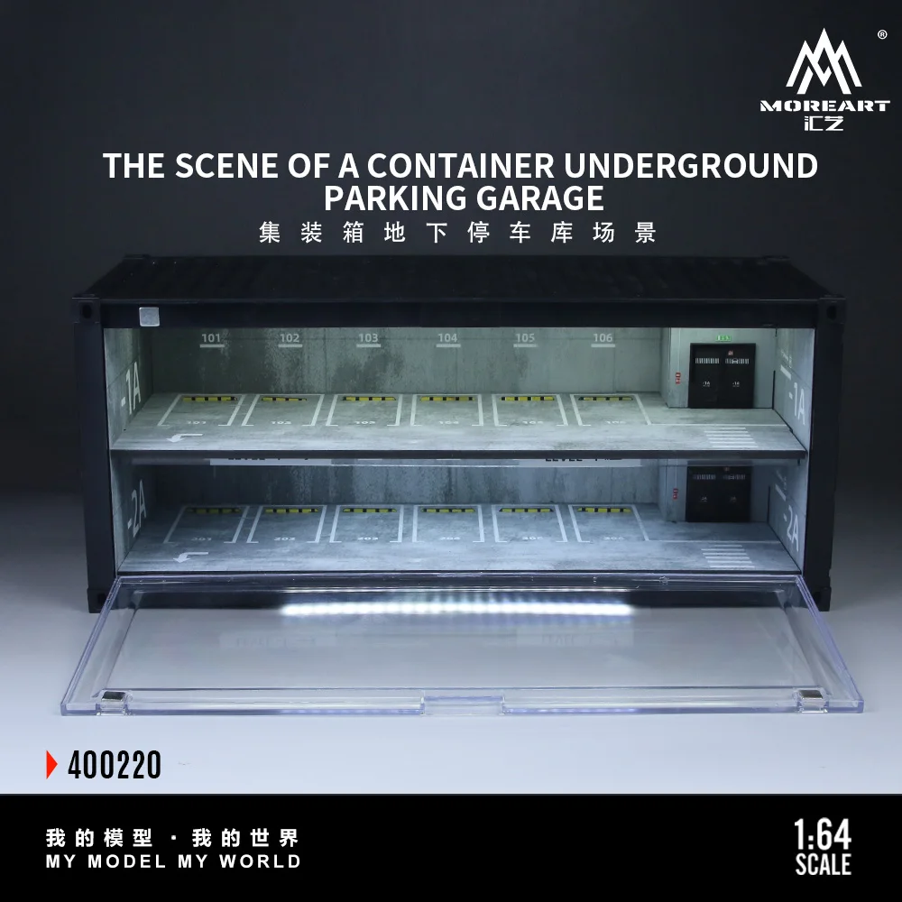 

MoreArt Container Underground Parking Гаражная сцена, модель диорамы с освещением для подарка, коллекции и демонстрации