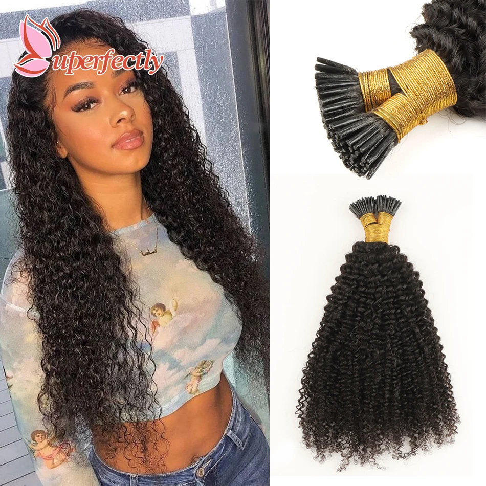 

Натуральные черные кератиновые накладные волосы I-Tip для завивки, 1.0 г/прядь, для чернокожих женщин