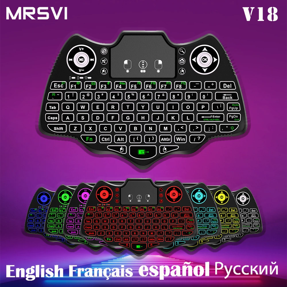 

New Mini Wireless Keyboard V18 2.4G BT Touch 7 Color Backlit English Air Fly Mouse Keyboard for Android TV Box PC