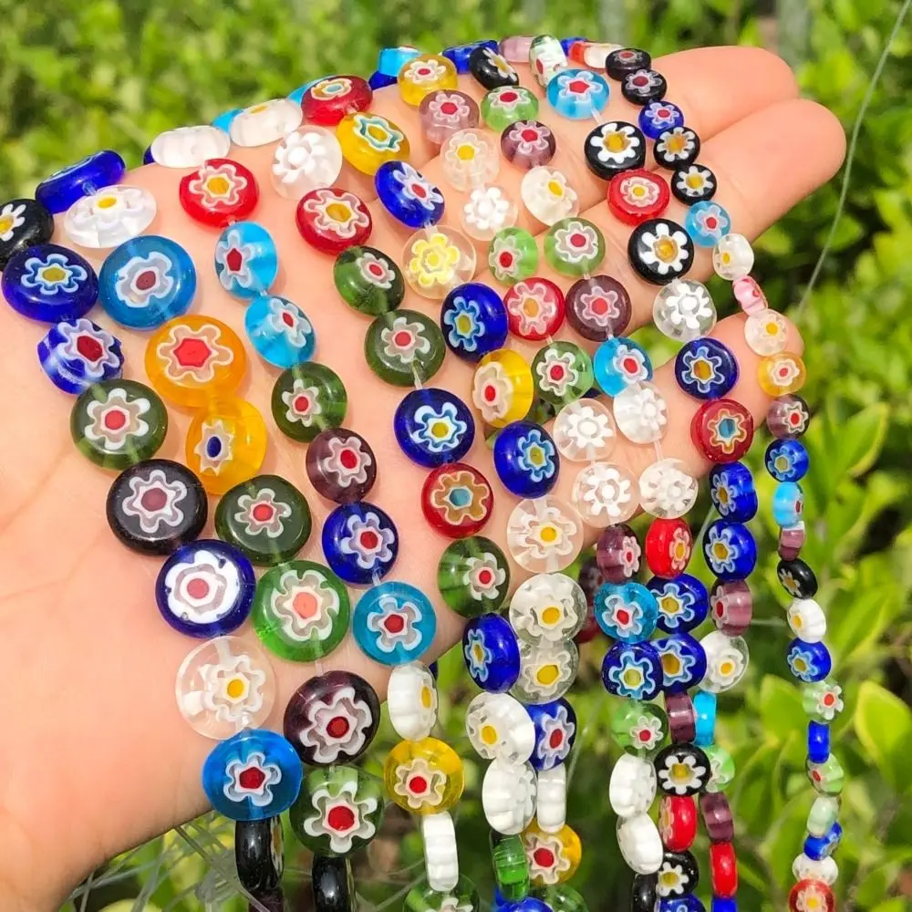 4/6/8mm Millefiori Lampwork Glass Beads Flower Round Flat Bracelet Beads DIY Colorful Scattered Beads Jewelry Bracelet Making