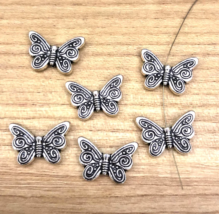 

20 шт., 18*12 мм, сплав металла, тибетское серебро, двусторонние бусины-проставки в форме бабочки HWEF1736