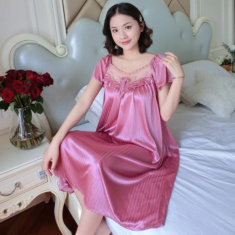 Oversize damska satynowa koszula nocna damska koszula nocna z krótkim rękawem sukienka wieczorowa damskie koszule nocne bielizna nocna bielizna nocna Loungewear piżama
