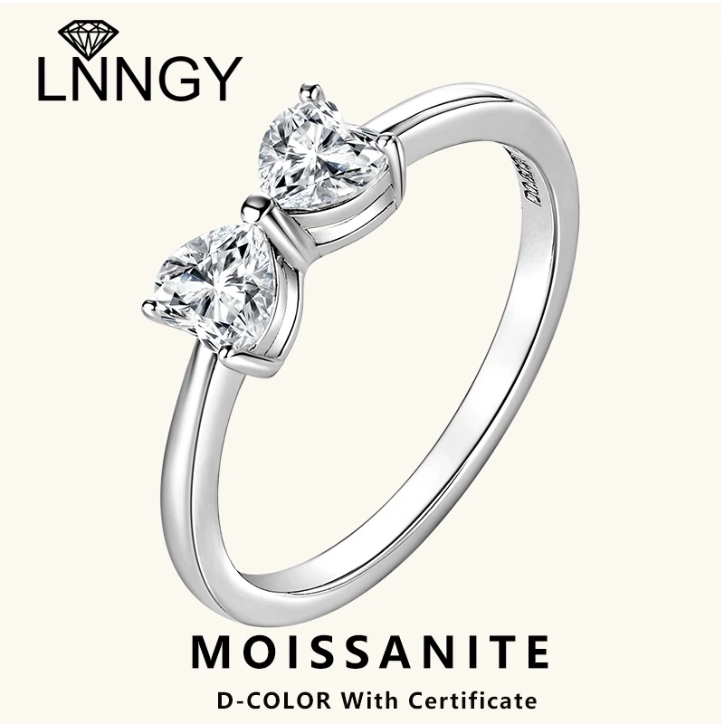 

Lnngy Certified Heart Cut Moissanite Ring With Certificate Bague Argent 925 Sterling Silver Bowknot Rings For Women Jewelry
