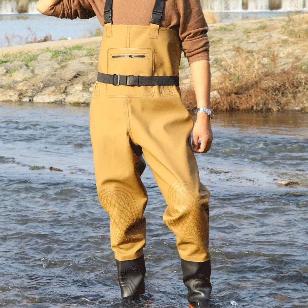 Useful PVC Fishing Suit Double Knee Pads Thicken Design Overalls with Boots Waterproof Wader Pants Hunting Farming view 2
