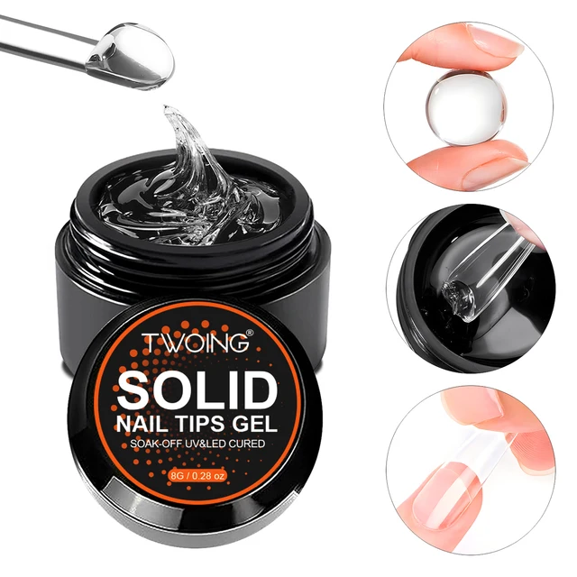 TWOING 8g clair solide ongles conseils Gel longue durée forte adhérence UV/LED Gel de construction pour ongles maison Salon manucure bricolage Design 1