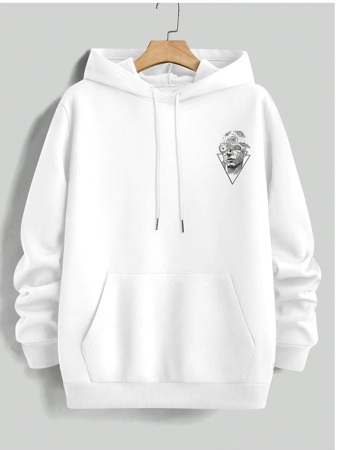 Men Trendy Abstract Cosmic Triangle Theme Oversized Pullover Hoodie Fleece Lined Autumn Winter Hip‑Hop Urban Fashion Sweatshirt