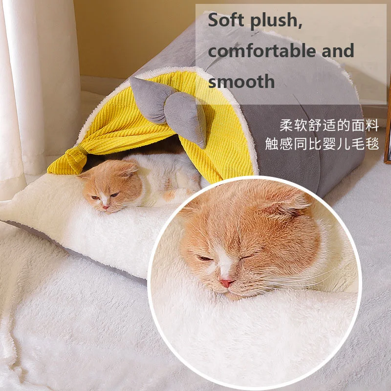 

Luxury Semi Enclosed Cat And Dog Comfortable Mattress Cat Nest Soft Tent Cute PP Cotton Filled Warm And Breathable Four Seasons