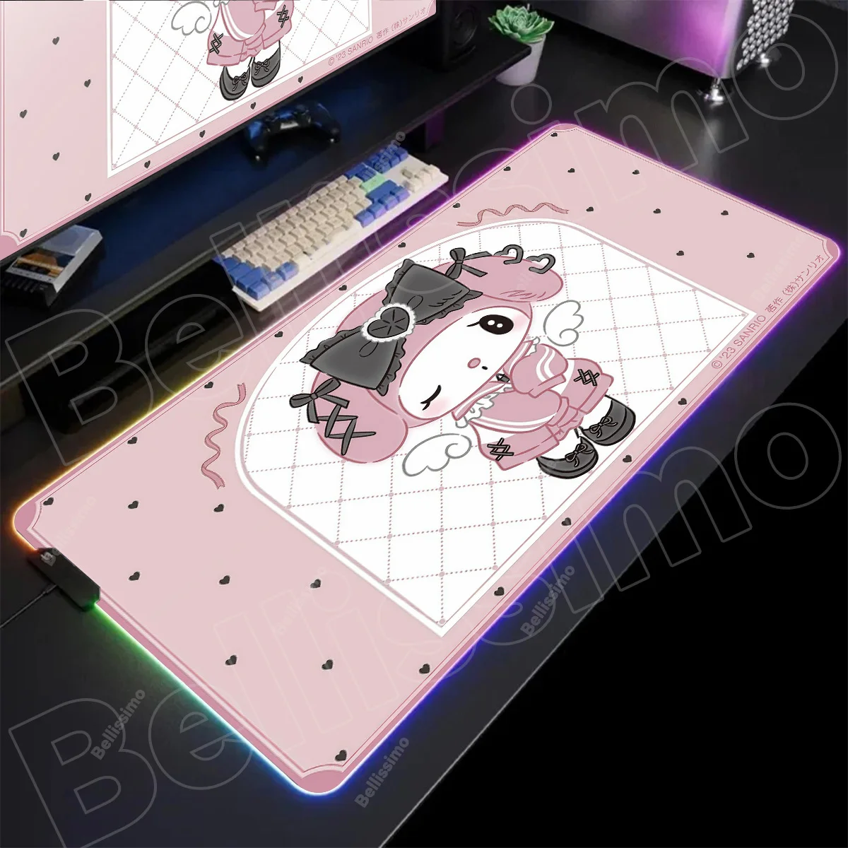 

LED Kawaii Anime Mouse Pad Laptop My Melody Keyboard Rug RGB PC Lighting Gamer Cabinet Mousepad Cute Pink Extended Desk Mat
