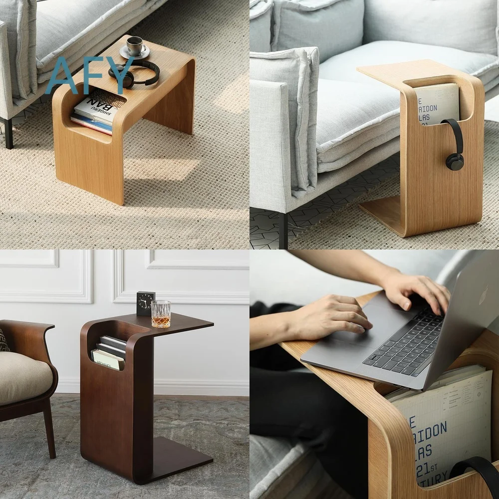 Nordic Style Solid Wood Corner Table for Small Spaces Minimalist C Shaped Living Room Side Table Compact Storage Coffee Table