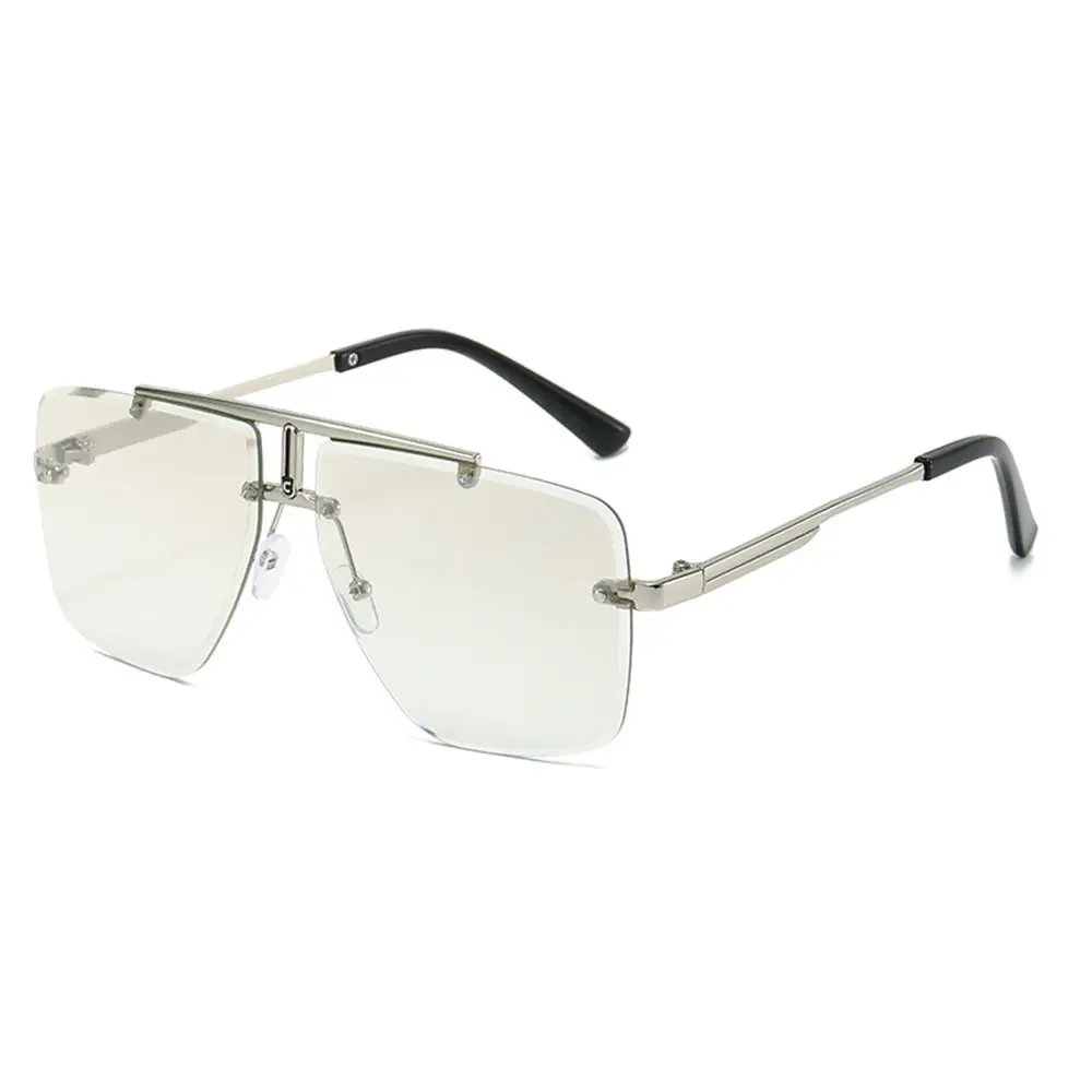 Oversized Double Bridge Sunglasses Frameless Square Frame Men's Shades UV Protection Rimless Street Shooting Eyewear