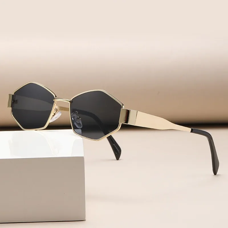 Modische Polygonale Damen-Sonnenbrille 2025 Vintage Marken-Rhombus Sonnenbrillen für Damen Einzigartige Metallrahmen Punk-Brillen für Herren – Detail 5