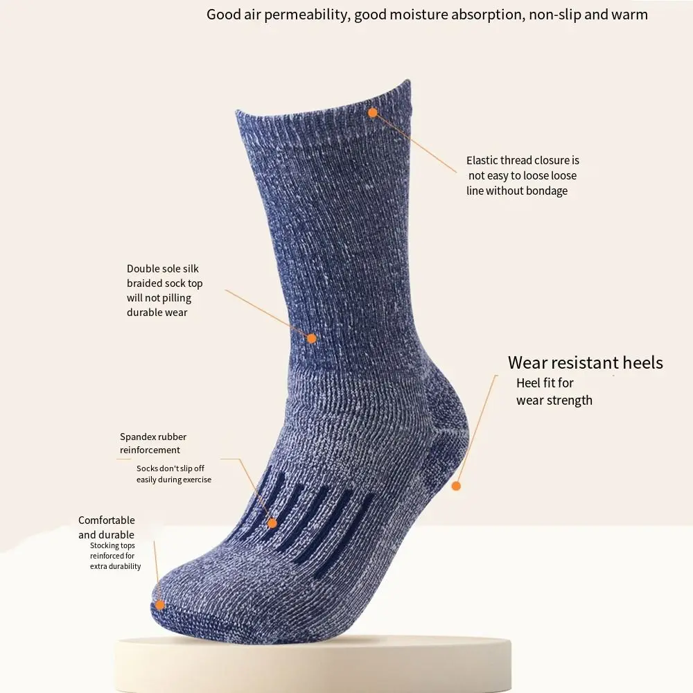 Chaussettes thermiques épaisses en laine mérinos pour hommes, chaussettes confortables et respirantes, bas non alds doux, chaussettes de bottes décontractées, évacuation de l'humidité, extérieur