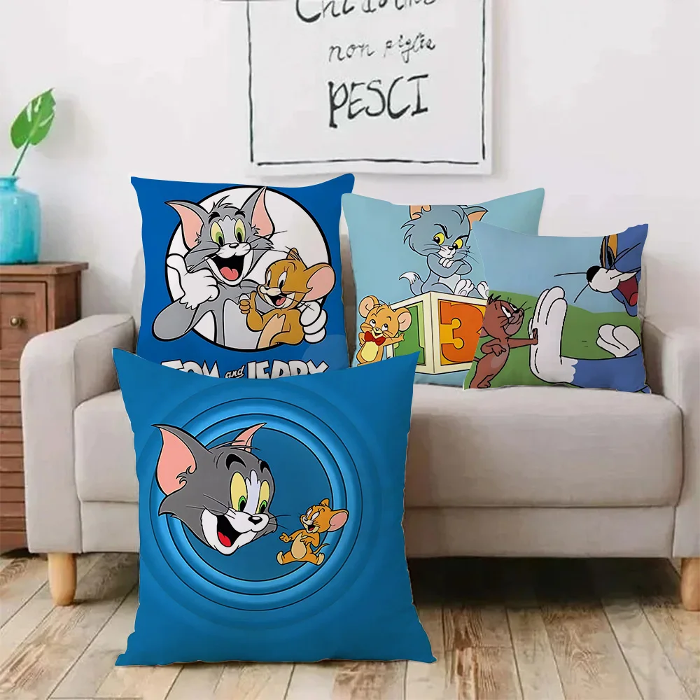 Toms and Jerrys Pillow Covers Cartoon Sofa Decorative Home Double-sided Printing Short Plush Cute Cushion Cover