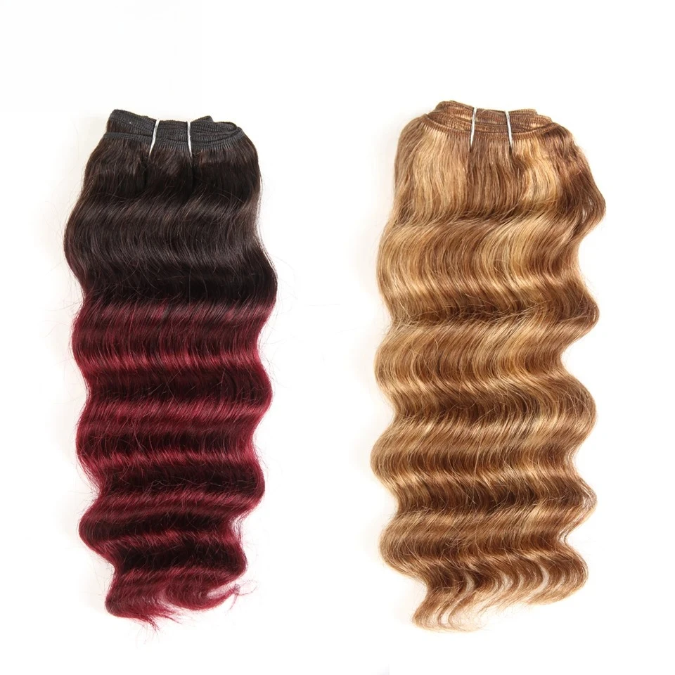 

Black Pearl Nature Hi Deep Hair 1pc Brazilian Deep Wave Human Hair Weave Bundles Deal P6-27 T1B-99J Ombre Remy Hair Extension