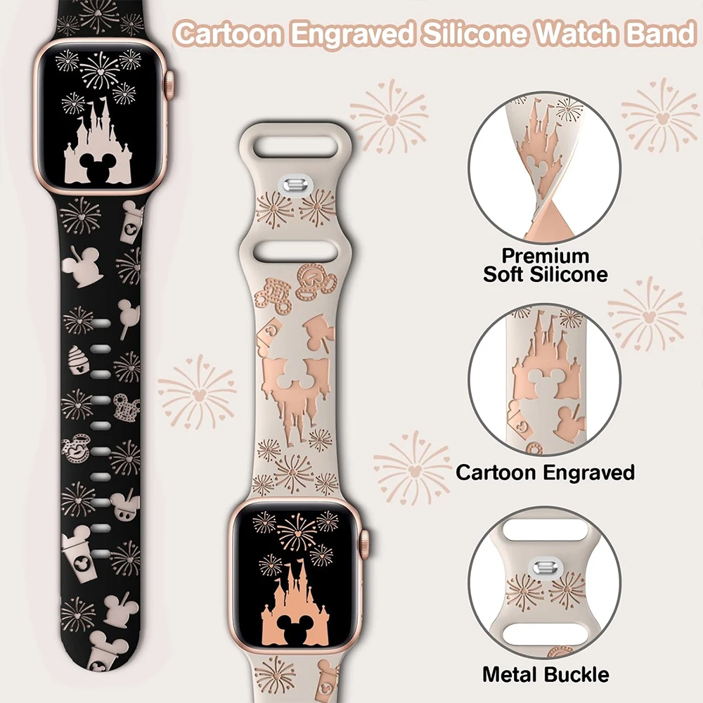 حلقة كرتونية سيليكون لساعة أبل ، سوار ناعم ، سلسلة Iwatch 6 ، 5 ، 4 ، 3 ، Se ، 7 ، 8 ، 9 ، tra 2 ، 40 حزام ، 41 ، 42 ، 44 ، 45 ، 49