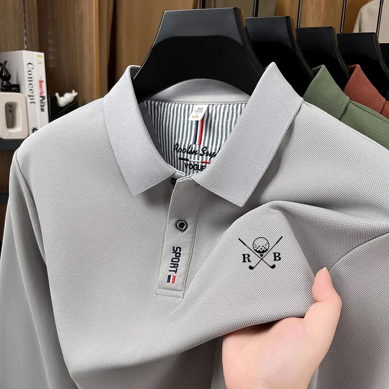 Herbstmode für Herren: Hautfreundliches, bedrucktes Polohemd, weiches, einfarbiges Langarm-T-Shirt, vielseitiges Business-Outfit für Herren. – Detail 2