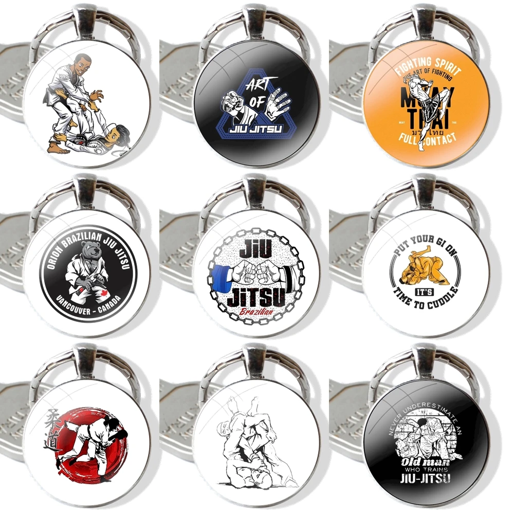 Keychain Handmade Glass Cabochon Key Ring Holder Pendant Key Chains Jiu-Jitsu Art Funny Picture