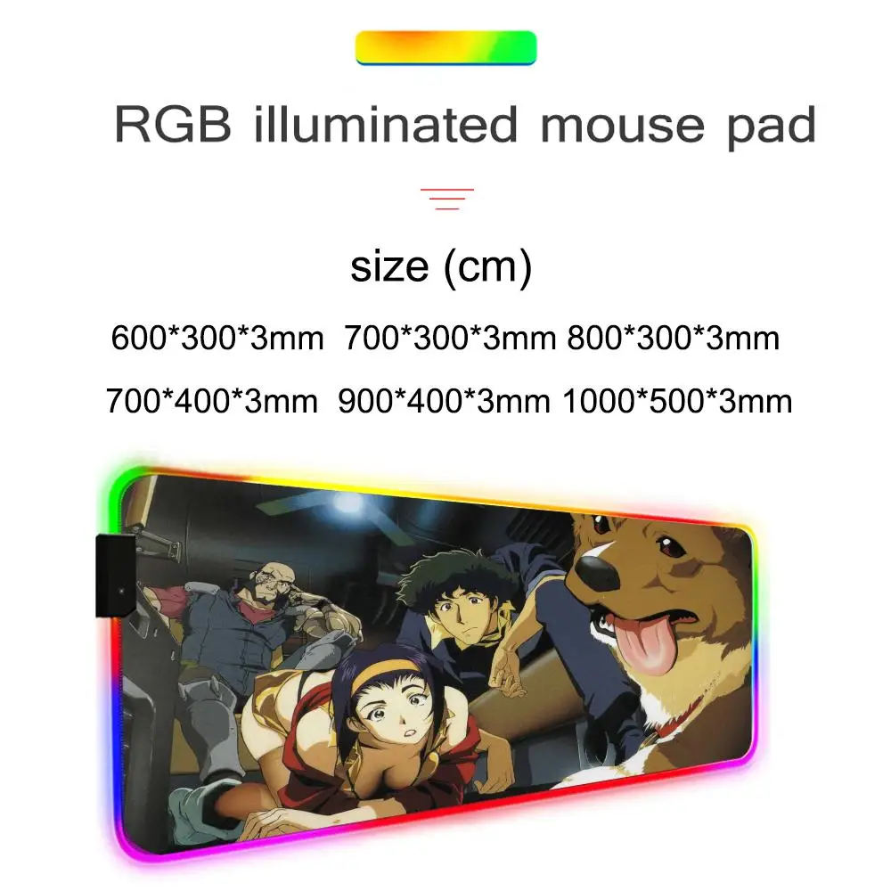 Cowboy Bebop Mouse Pad Gamer Rgb Desk Mat Back Light Led Mousepad Setup Gaming Accessories Deskmat Big Mousepepad Backlight