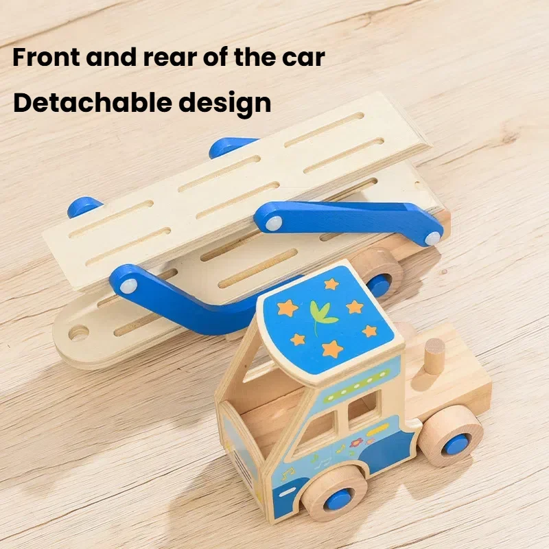 مونتيسوري الحيوان سيارات شاحنة طفل لعب خشبية قابلة للطي المسار مقطورة لعبة بطاقة مطابقة لعبة تعلم لعبة محرك غرامة للأطفال
