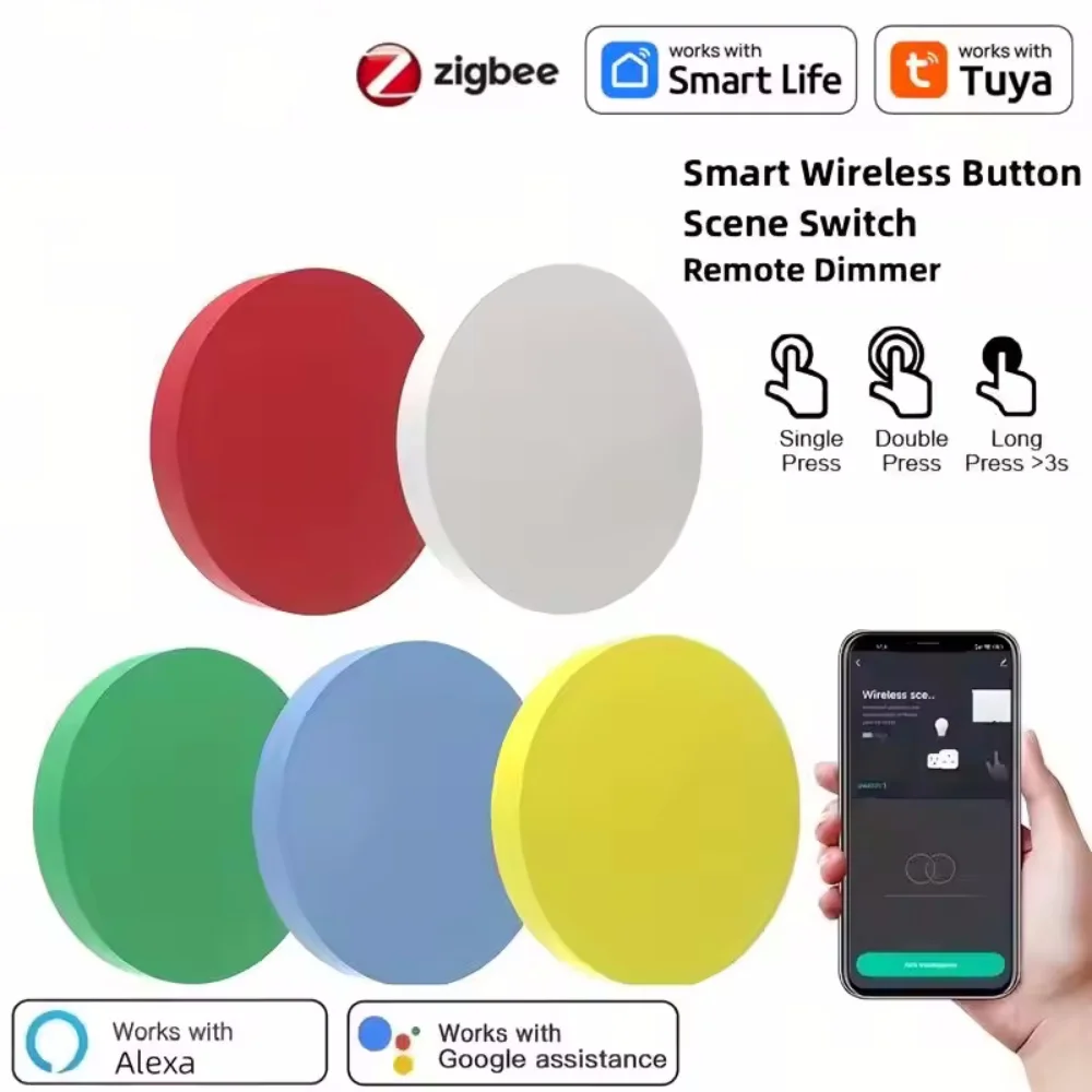 Smart wireless button switch Tuya Zigbee smart link scene button power automation support Google Home Alexa voice control