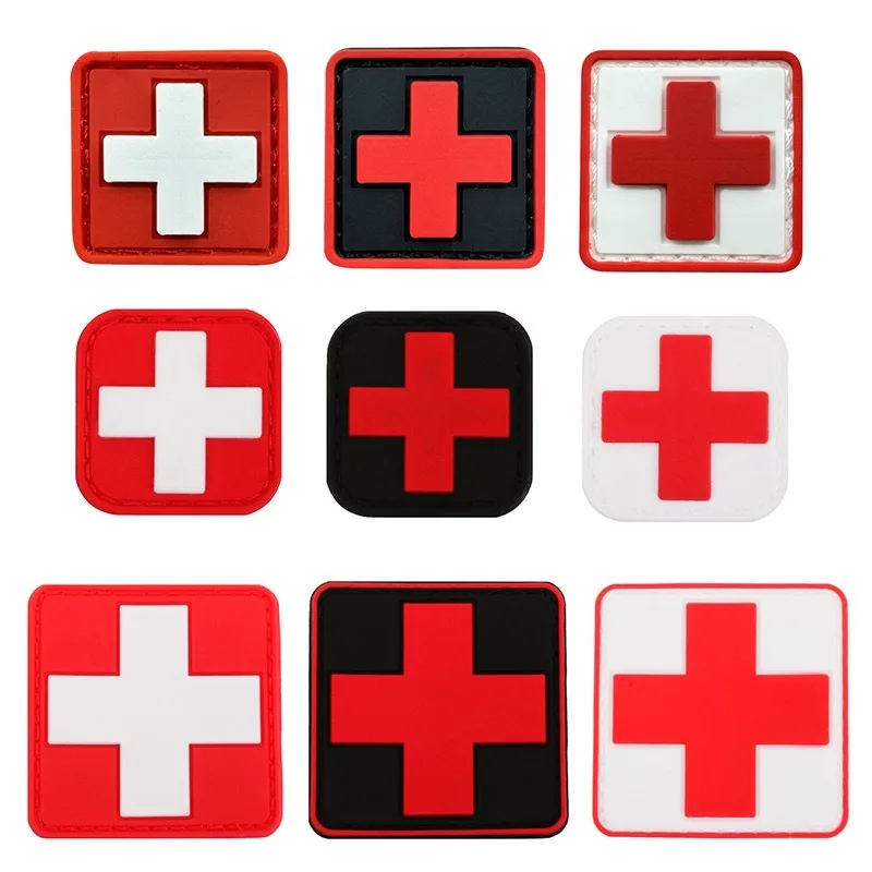 Cross Shaped Soft Rubber PVC Patch Medical Red Cross Rescue Morale Armband Backpack Clothing Decoration Accessorie Cloth Patches