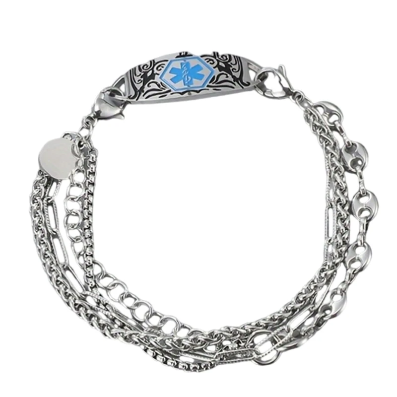 HXBF Emergency Information Bracelet with Oval Front Plate and Polished Chain Look