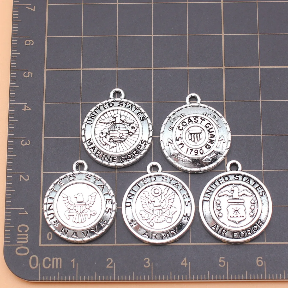 5pcs Antique Silver Color U.S. Military Police Signage Charms Collection For DIY Jewelry Making, 5 Styles, 1 of Each