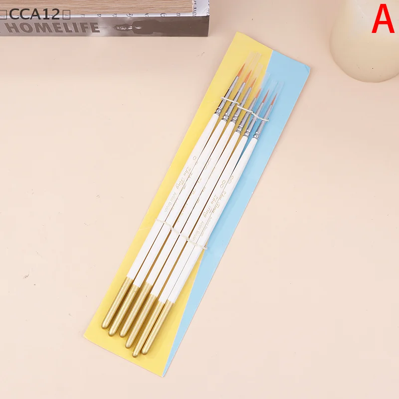 4/6 قطعة فرشاة ألوان مائية مدببة مستديرة برأس مسطح شعر ناعم مدبب خطاف شعر من النايلون أقلام خطية أقلام رسم حرفية #4