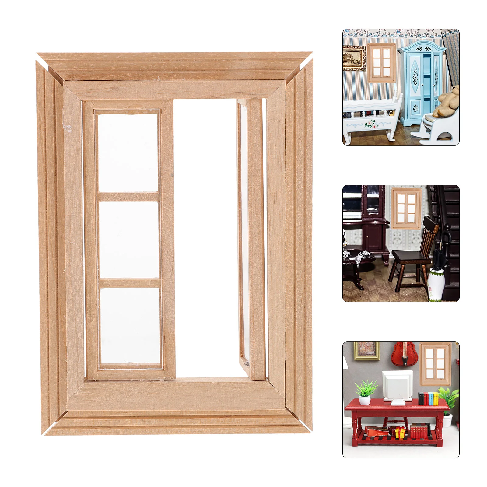 Miniature Dollhouse Window Decoration Wooden Small Window Model House Furniture Prop house window