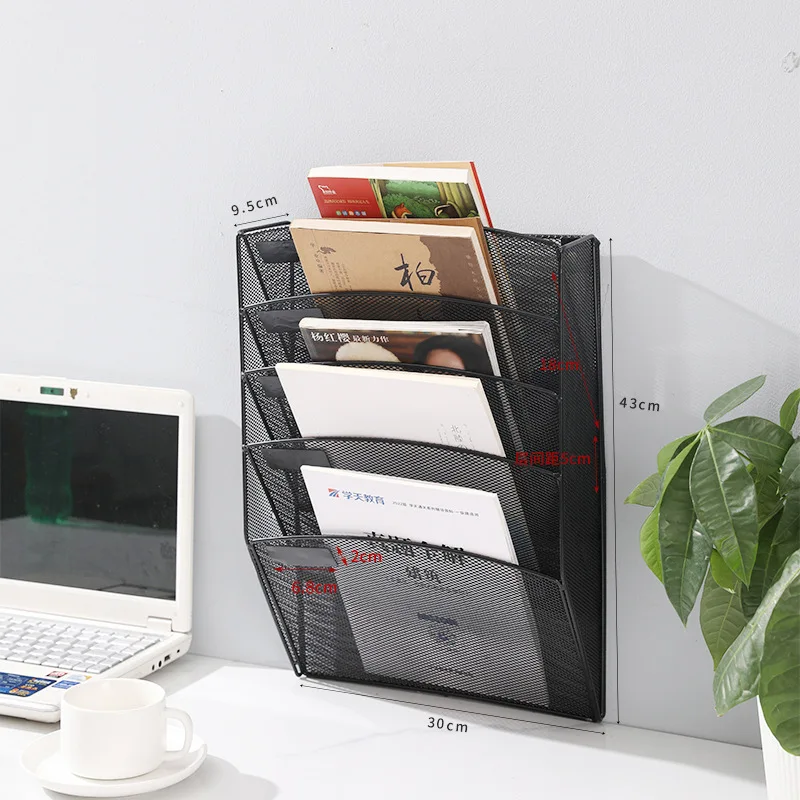 

5 Layer Metal Mesh Wall-Mounted Magazine File Rack Office Desk Interval Archive File Magazine Magazine Notebook Storage Black