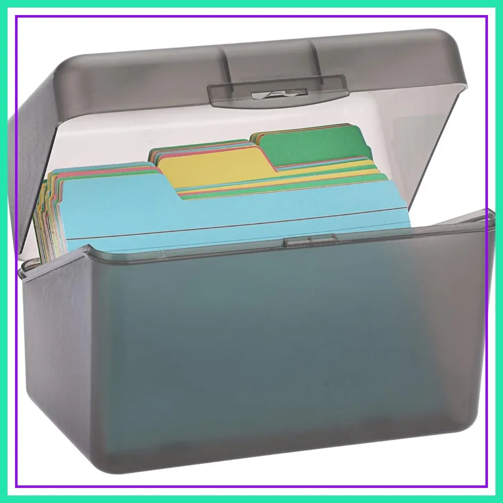 

4x6 Inch Index Card Box - Plastic Storage Organizer for Note Cards, Flashcards, Recipes, Grey